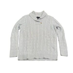 Chaps Womens 2x Light Blue Cable Knit Collar Neck Pullover Sweater Long Sleeve